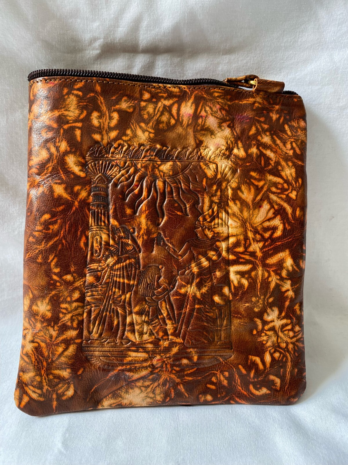 Egyptian Camel Leather Woman Girl Over Shoulder Purse Bag 7.25″X6.5″ King Tut