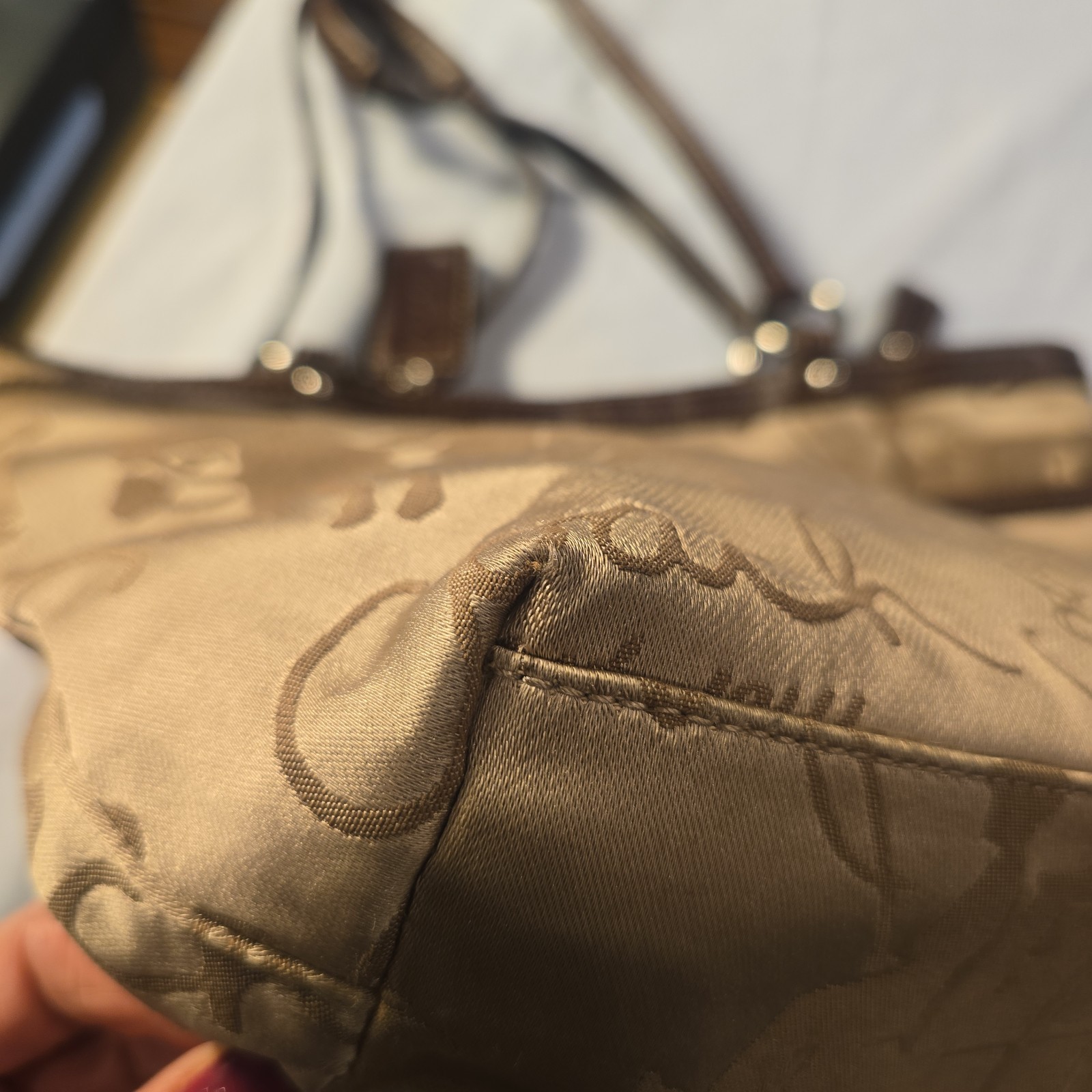 Coach F14483 Storybook Horse & Carriage Jacquard Tote Bag Champagne Gold