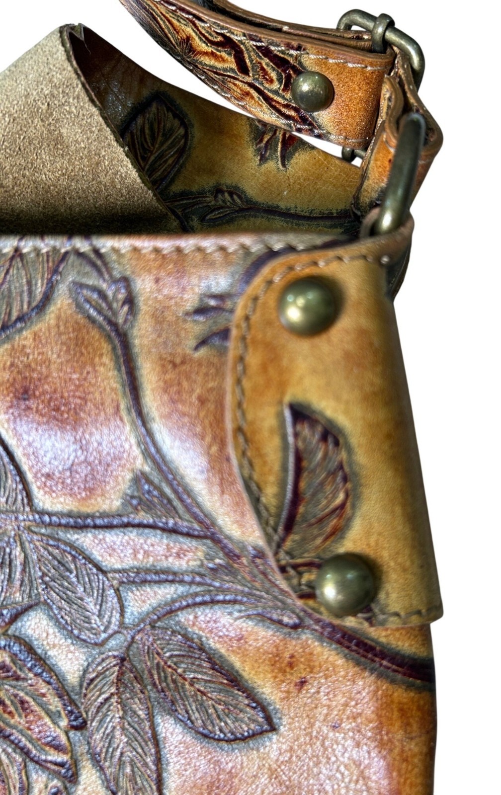 VTG Cuoieria Florentina Tuscan Leather Suede Floral Crossbody Bag Made in Italy