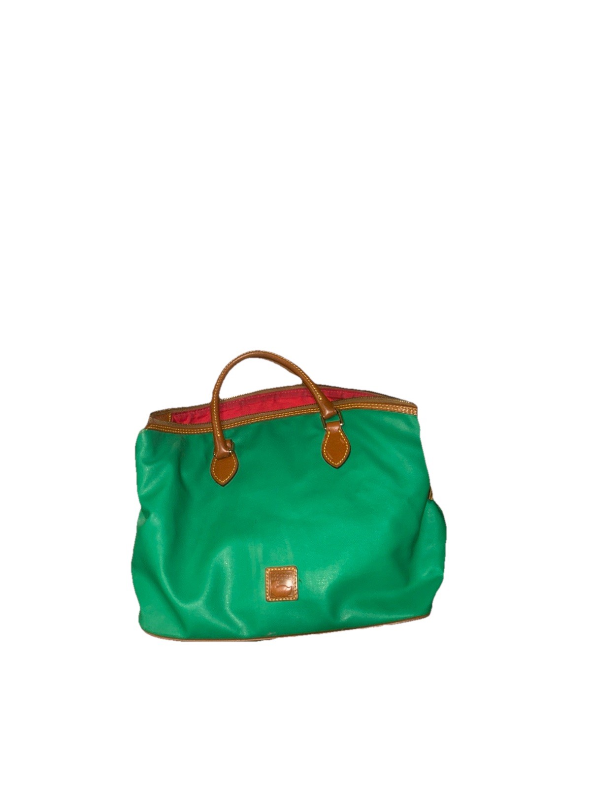 DOONEY & BOURKE Spicy Coated Cotton Fabric Kelly Green Brown Leather Satchel