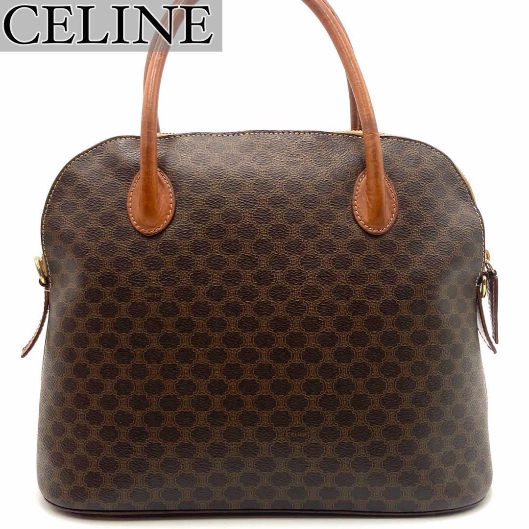 CELINE Macadam Pattern Hand Bag PVC Leather Dark Brown Classic Used From Japan