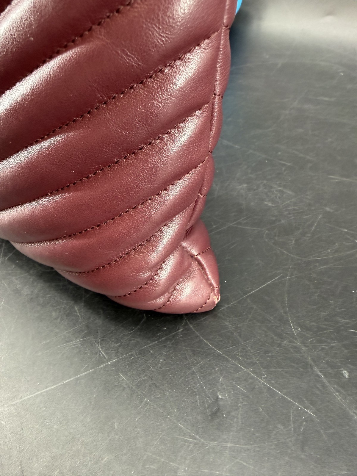 Saint Laurent Cassandre Chevron Bordeaux Red Clutch Bag W/ Box