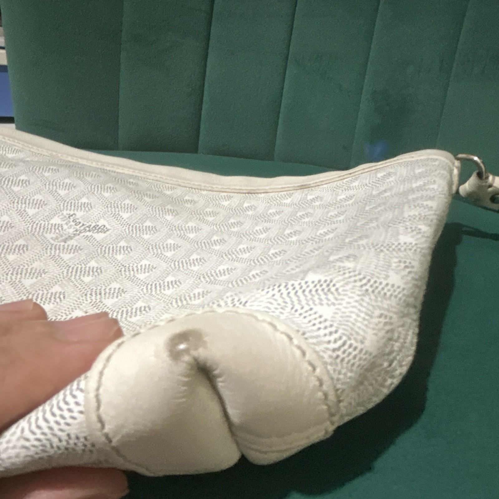 Goyard White Goyardine Zip Wristlet Strap Clutch Pouch, Silver Hardware