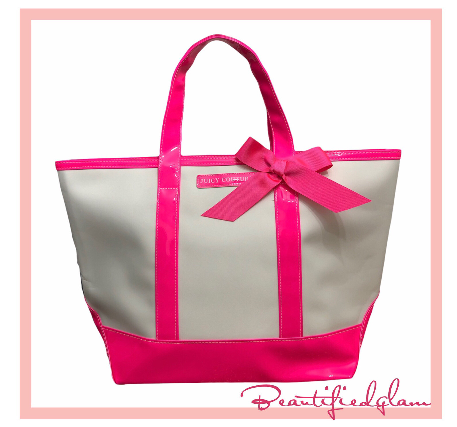 Juicy Couture Tote Bag in Hot Pink Trim Bottom with Pink Bow, Brand New