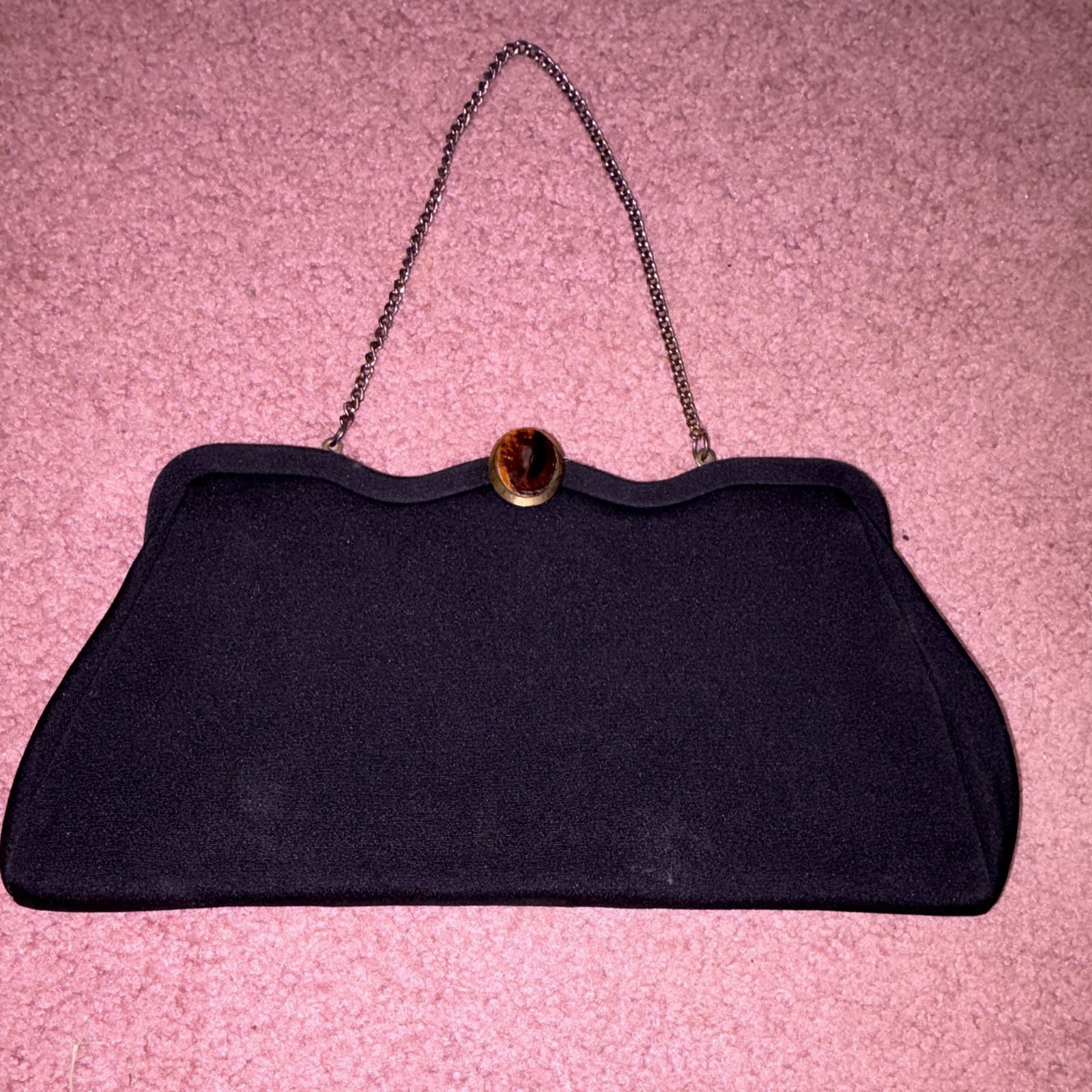 Women’s Black Clutch Purse Silver Chain Shoulder Strap Clasp Closure Formal