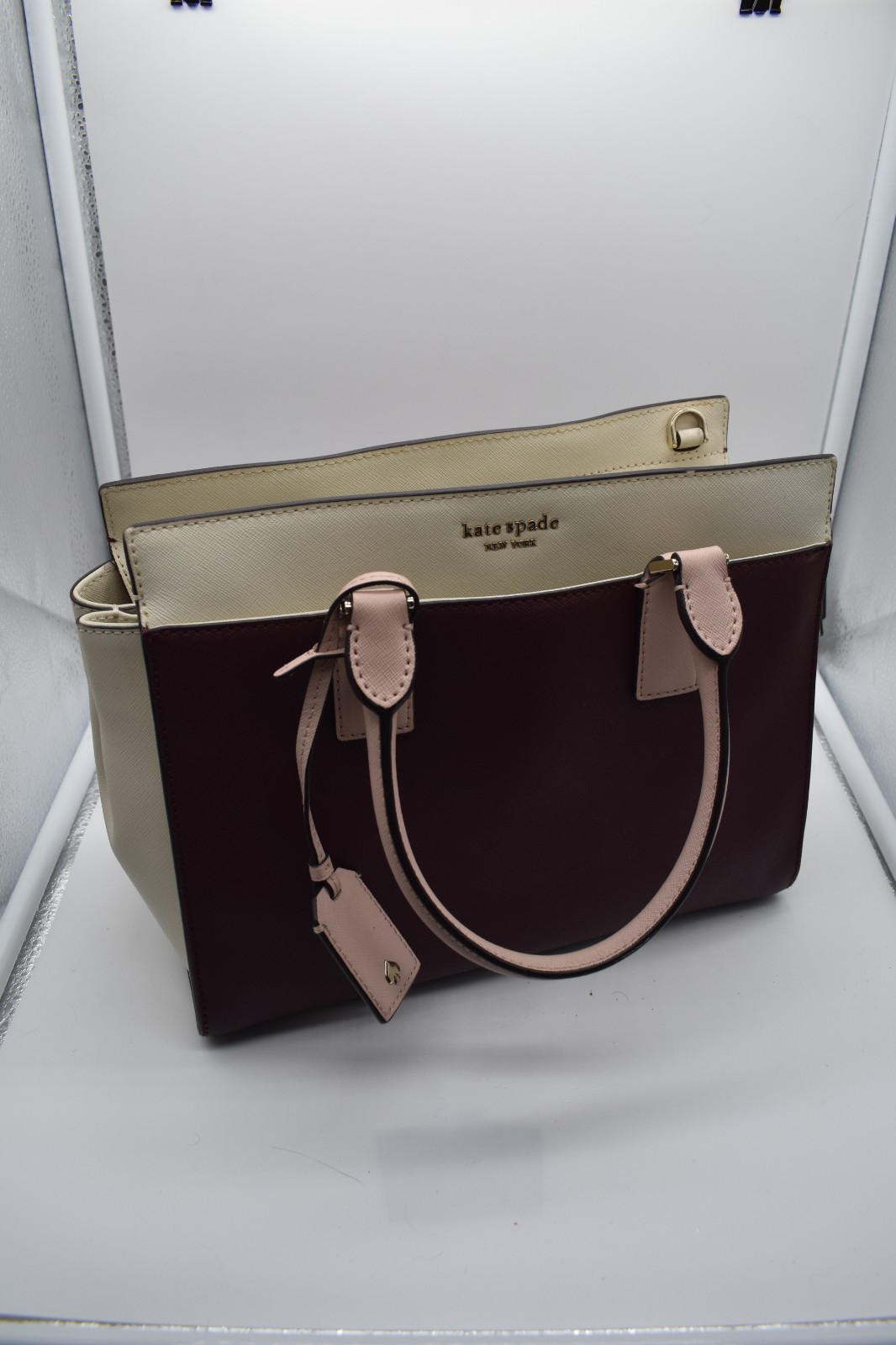 Kate Spade New York Two-Tone Purple and Cream Leather Handbag Satchel