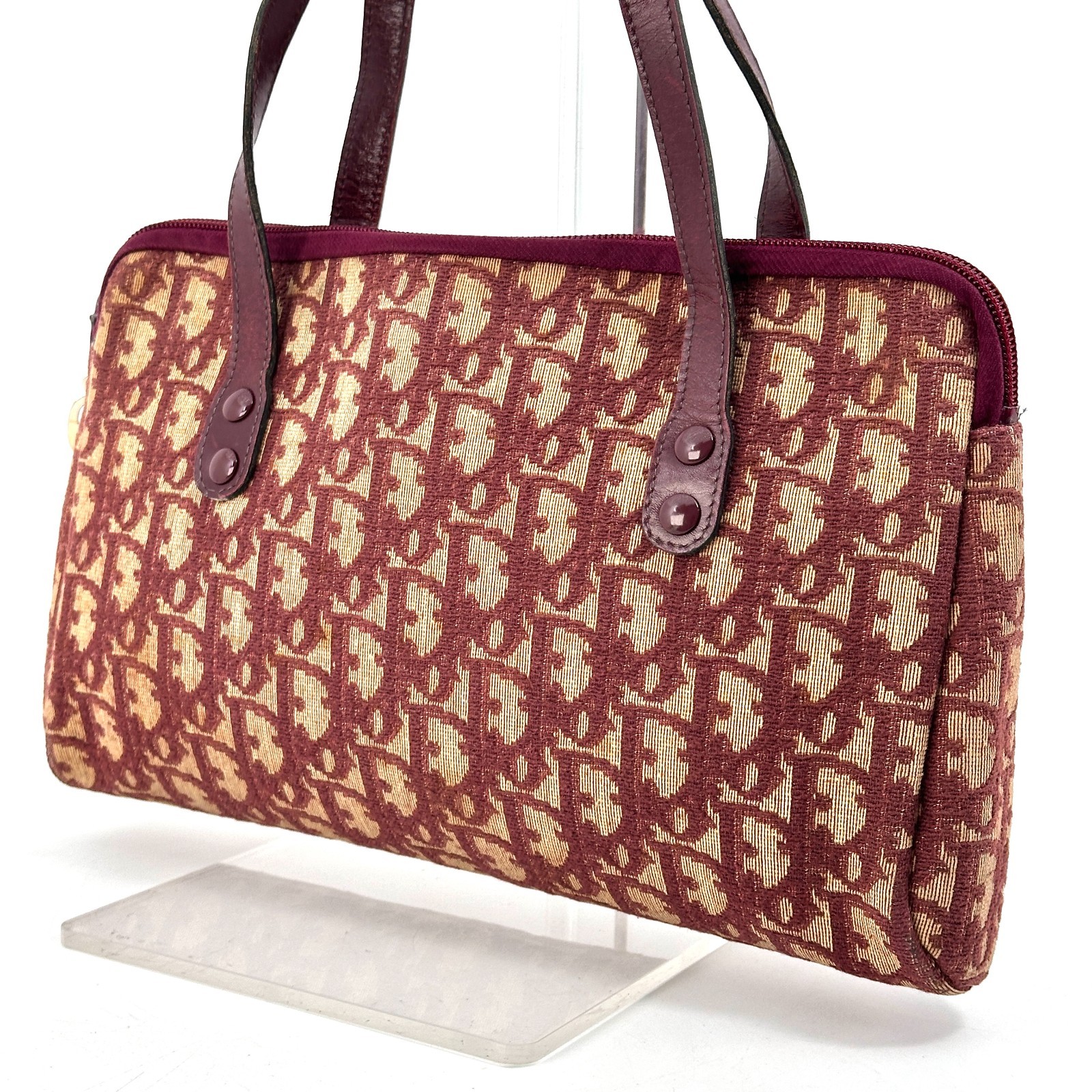 Christian Dior Vintage Trotter Handbag Bordeaux Red