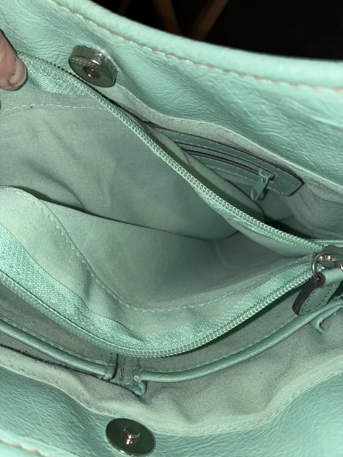 Croft & Barrow Aqua Pebbled Shoulder Bag Zip/Magnetic Pockets Silver Hardware