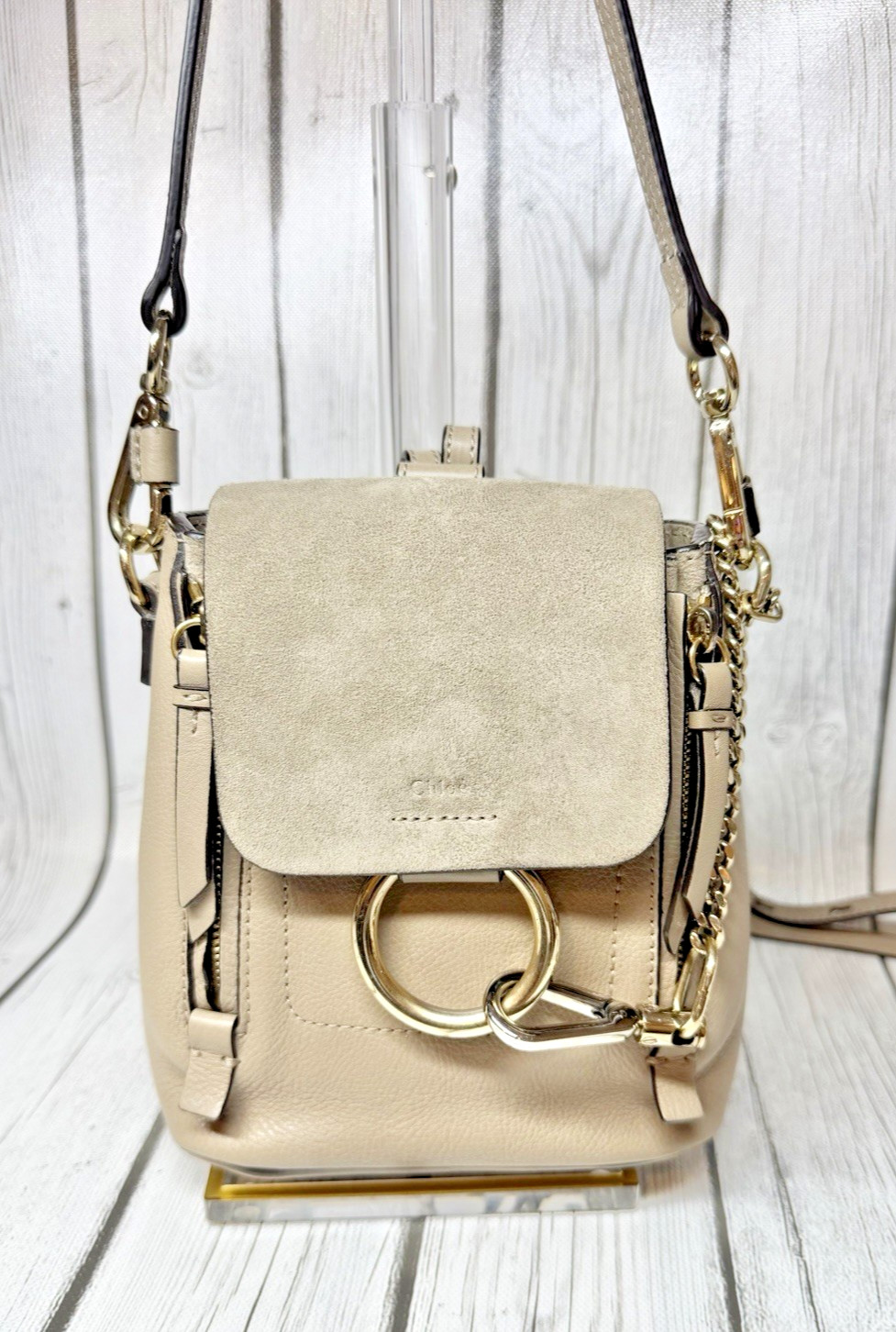 PRE LOVED Chloe Suede Calfskin Mini Faye Backpack Motty Grey