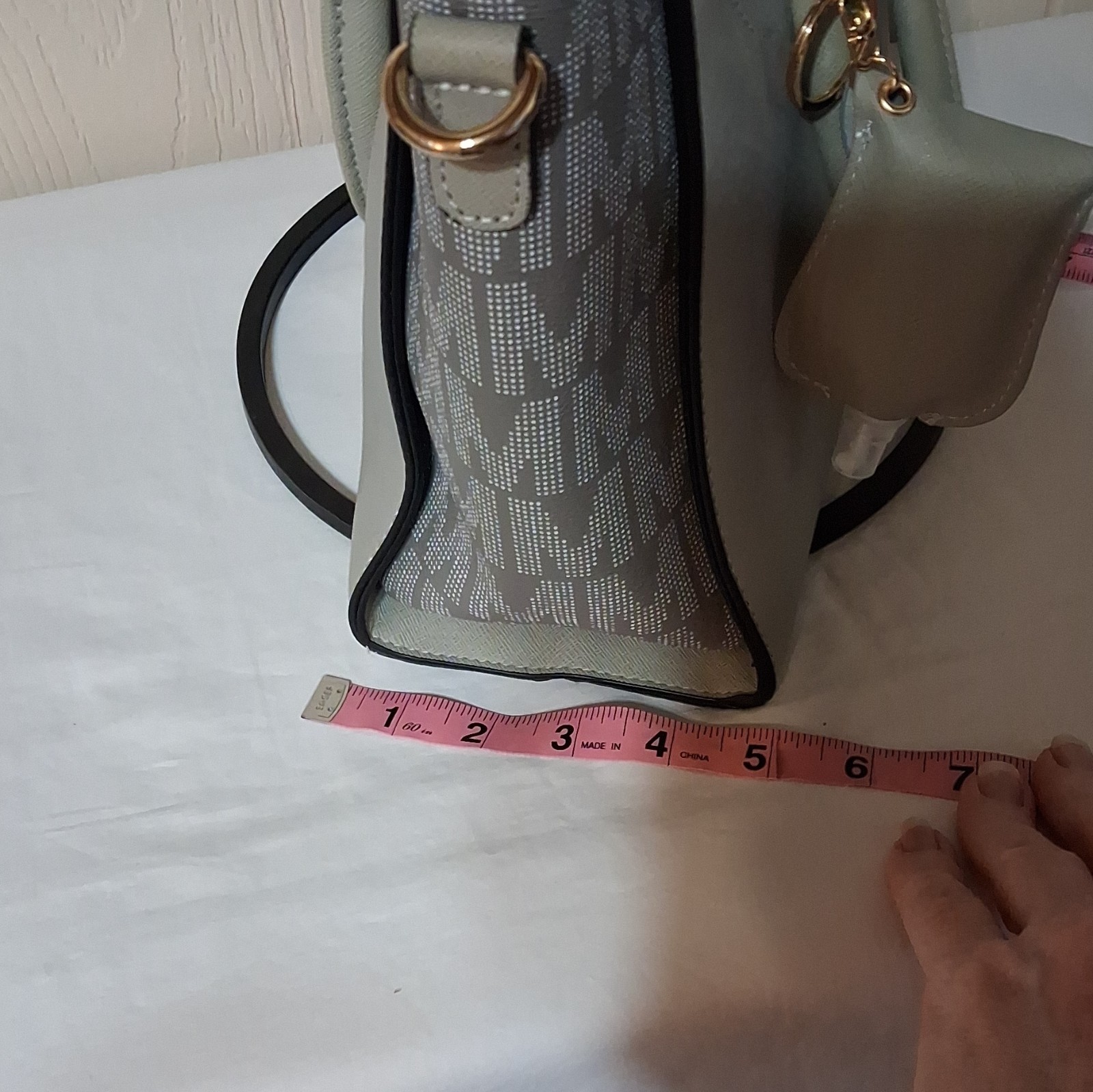 Secosana Gray Logo Satchel Top Handle Zip Detach Adjust Strap Gold Keychain