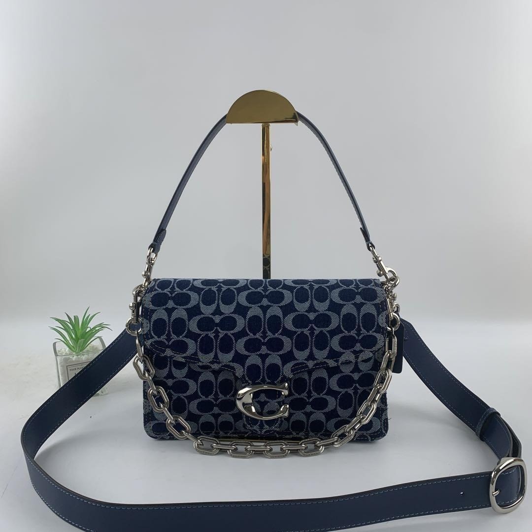 Coach Washed Denim Signature Chain Tabby Shoulder Bag Blue CAN15 Detached Tags