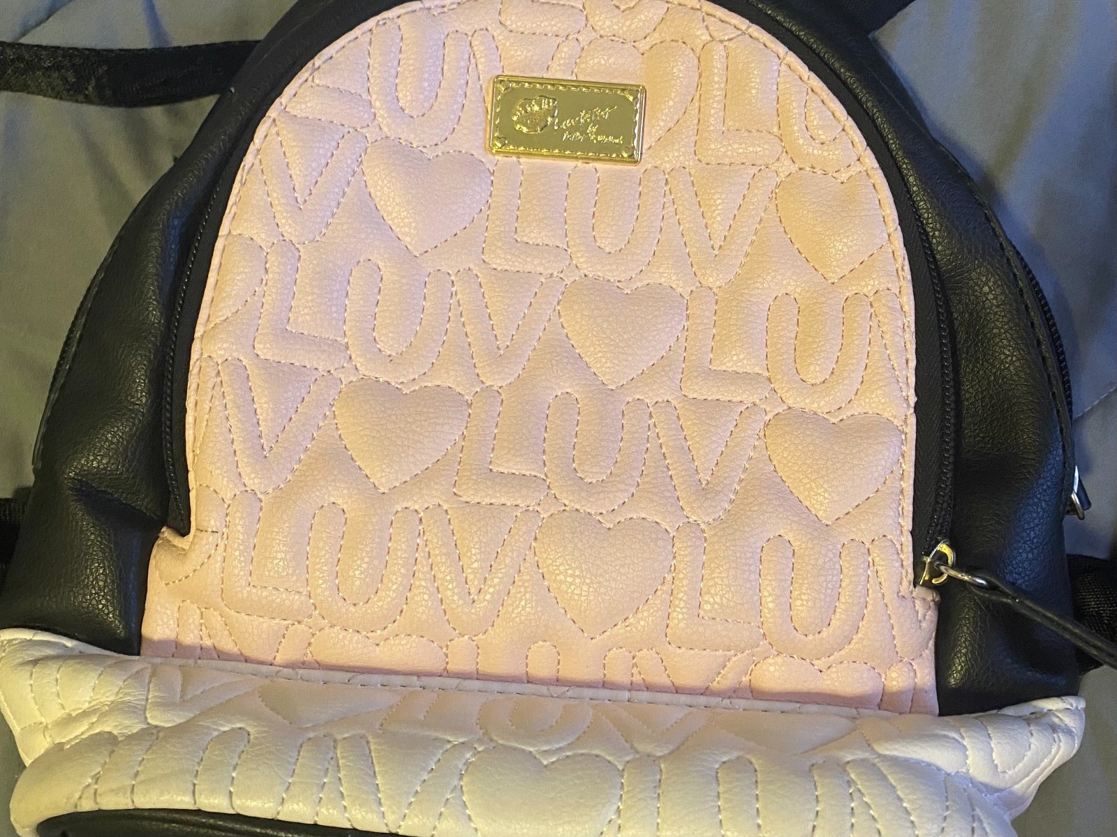 EUC Betsy Johnson Quilted Pink/Black Luv Adjustable Mini Backpack