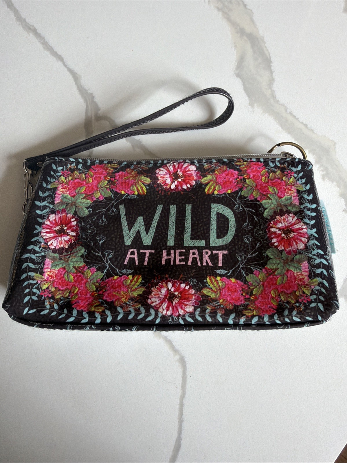 Papaya Wild At Heart Gypsy Rose Zip Pouch Wristlet Bag Floral Boho Black Lotus