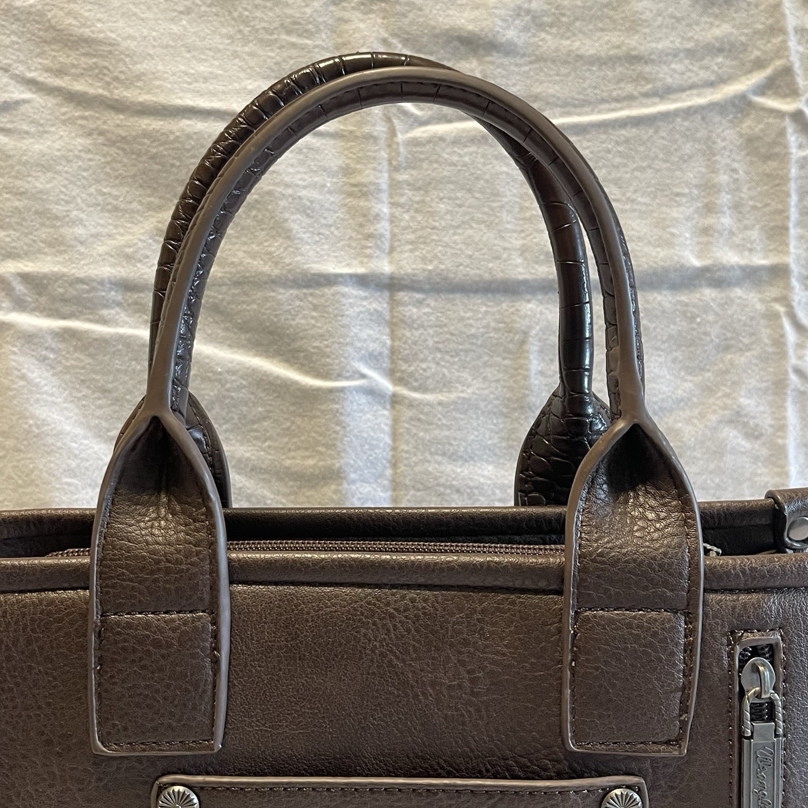 Wrangler Brown Western Satchel Top Handle Zip Bag w/ Detachable Strap Dust Bag