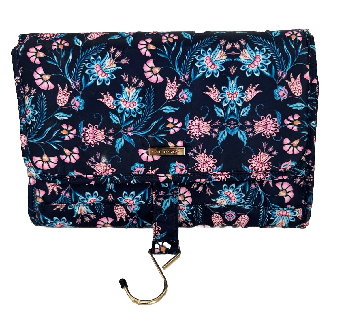Sophia Joy Zipper Hanging PINK Blue Floral Cosmetic Make-Up Bag