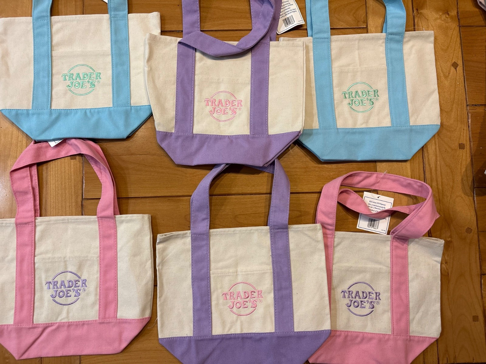 Trader Joe’s Mini Canvas Tote Bag Spring Pastel Pink Blue Green Purple NWT
