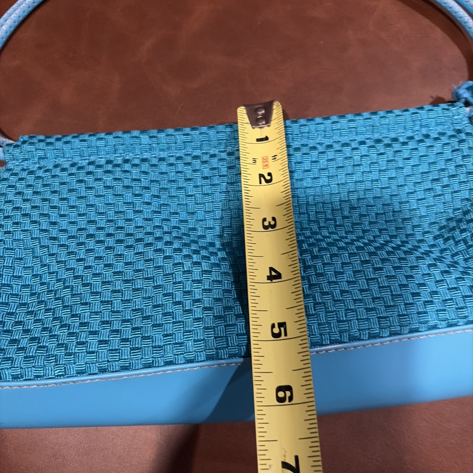 The Sak Mini Shoulder Bag woven w vegan leather trim turquoise heart