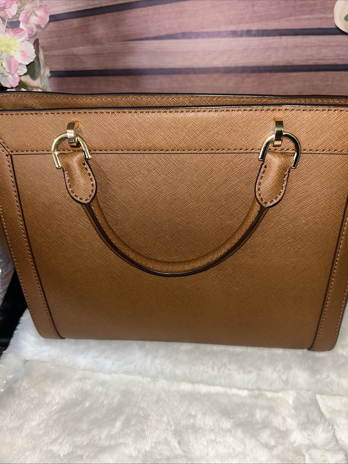 Michael Kors Selma Large Leather Satchel Bag Luggage Brown With Bag And Strap