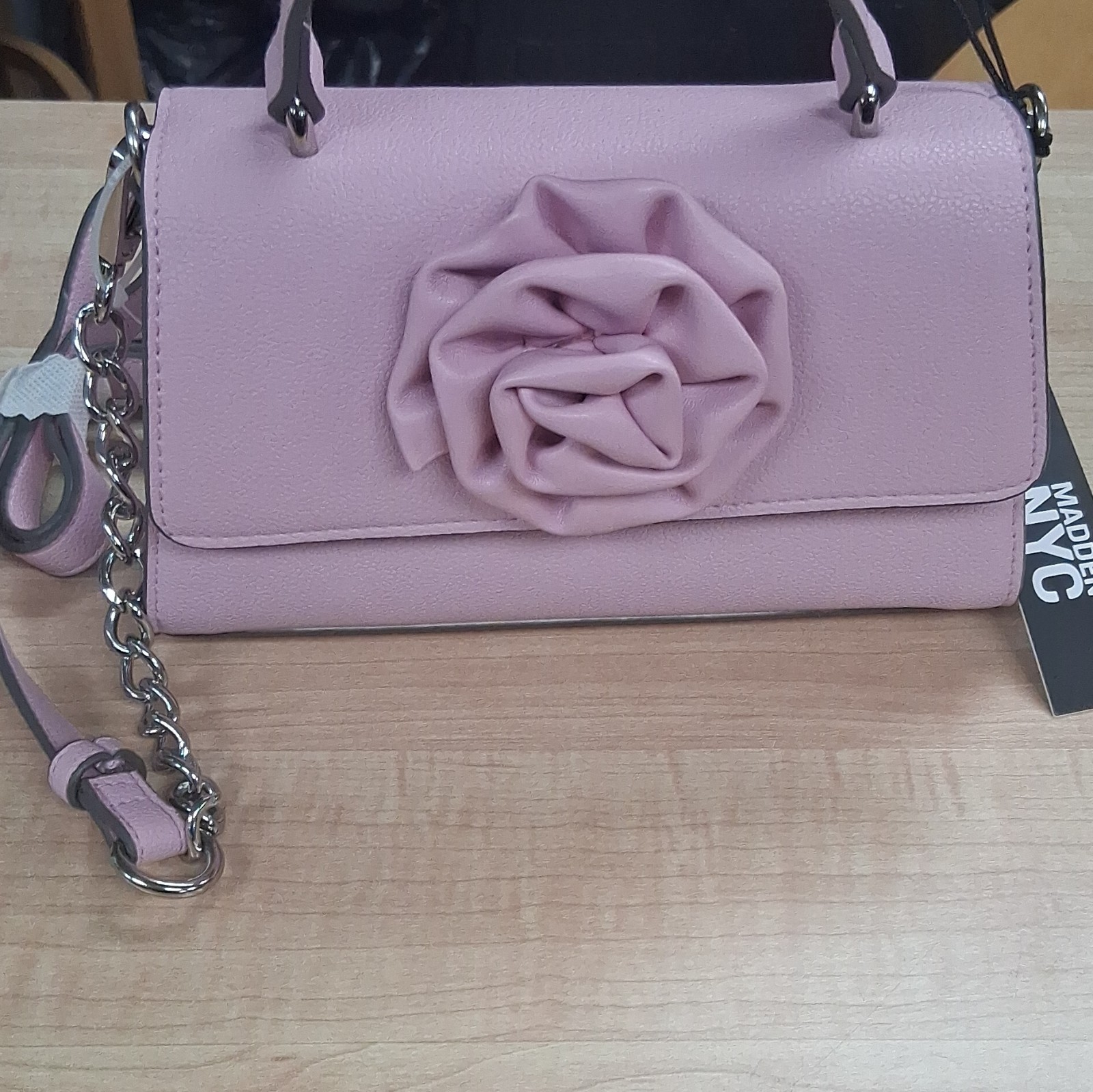 Madden NYC Pink Small Crossbody Bag Floral Applique Adjustable Strap Snap