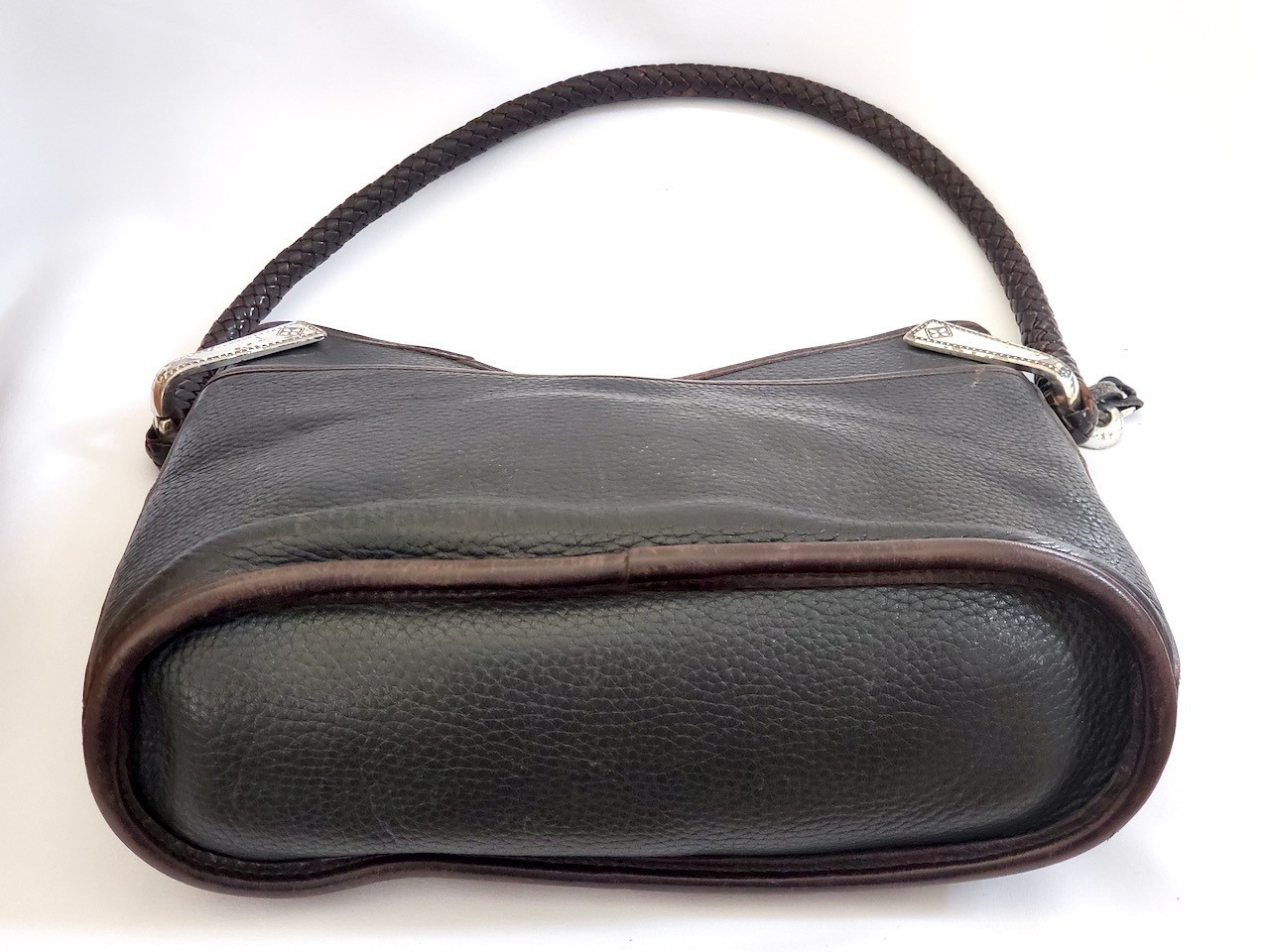 Brighton Collection Black Brown Leather Moc Croc Shoulder Bag Purse Woven Strap