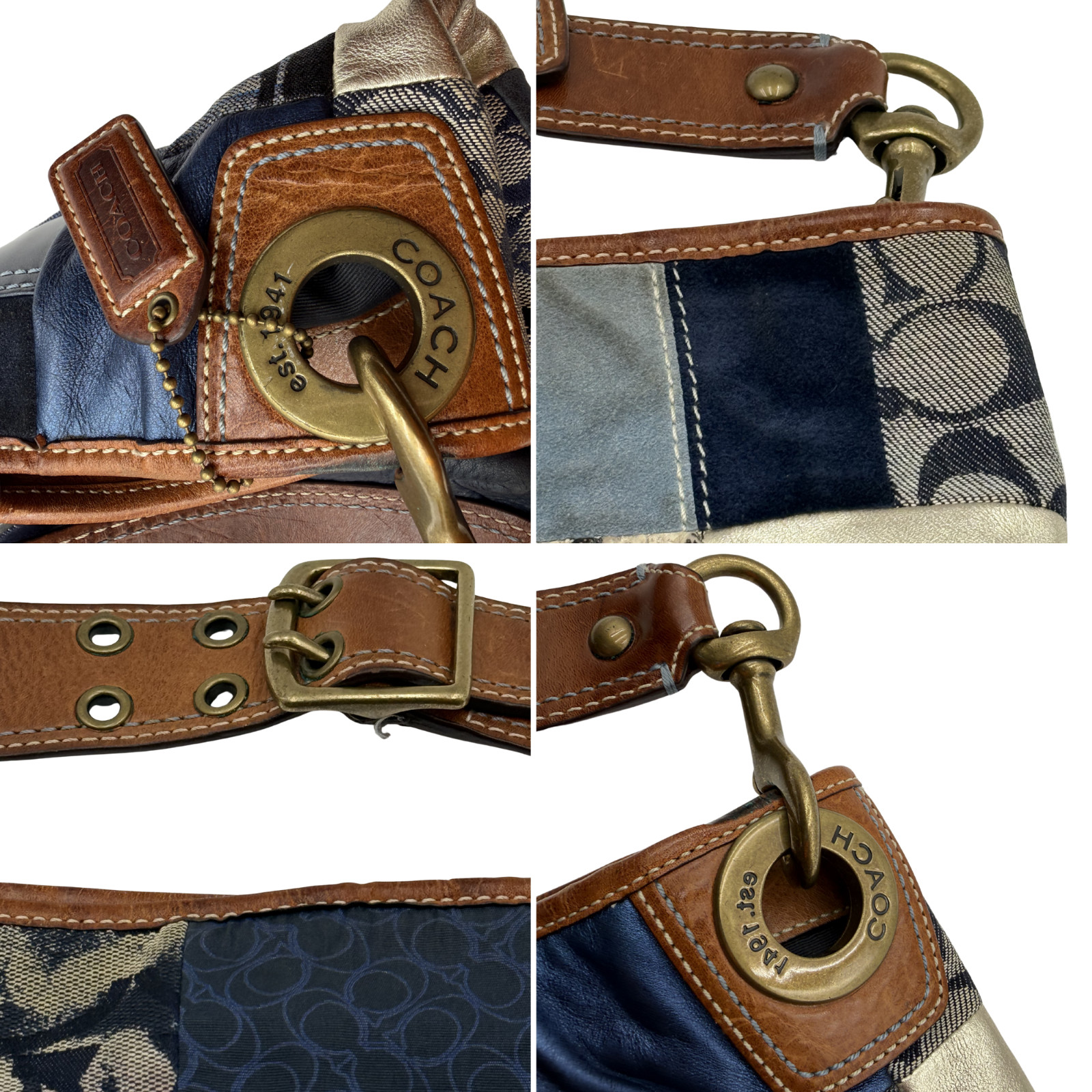 Authentic Coach Vintage Y2K Ergo Denim Patchwork Hobo Bag 10003 Blue Leather EUC