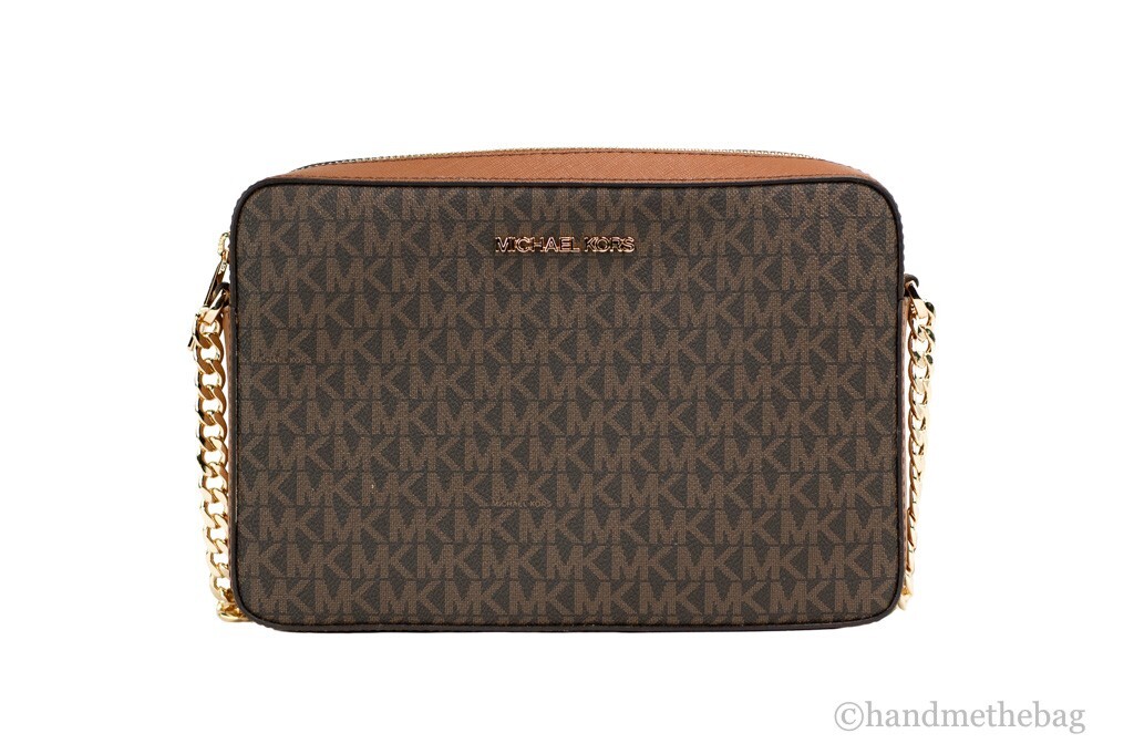 Michael Kors Jet Set Brown Signature PVC Large East West Crossbody Handbag