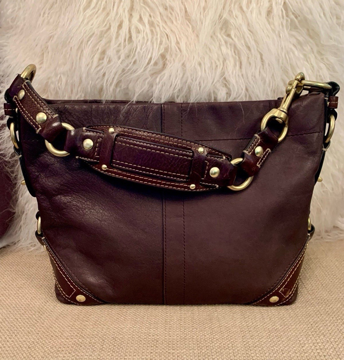 COACH Vintage Carly Y2K – Brown Leather Shoulder Bag – F10615 – Brass Hardware