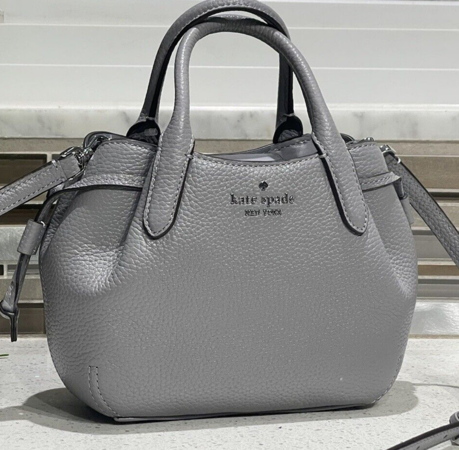 KATE SPADE DUMPLING MINI XS SATCHEL CROSSBODY BAG HOBO PURSE GRAY LEATHER SILVER