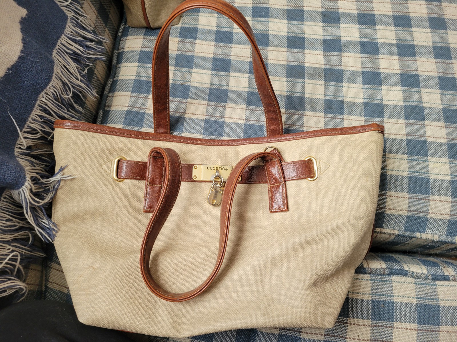 Capezio Beige and Brown Handbag with Lock and Key Charm