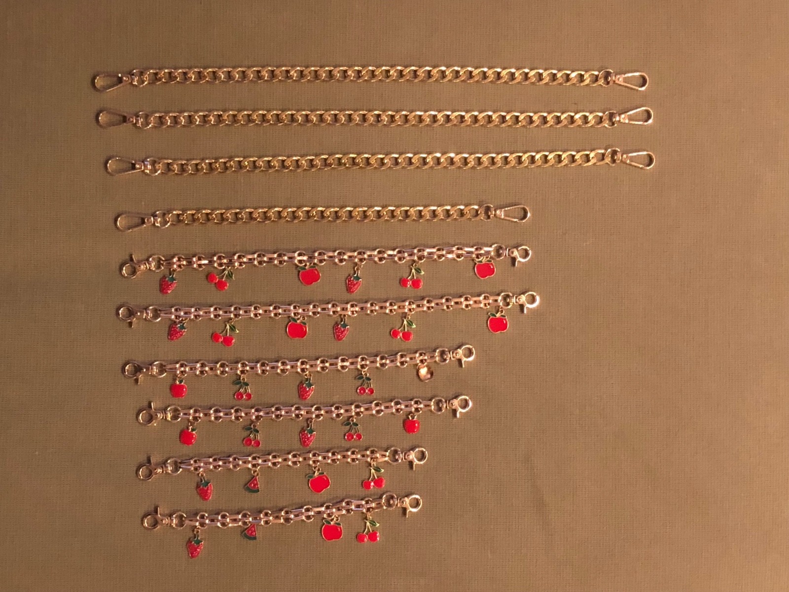 10 Assorted Bag Charm Fashion Jewelry Pieces Of Various Lengths (7.5” to 16”)