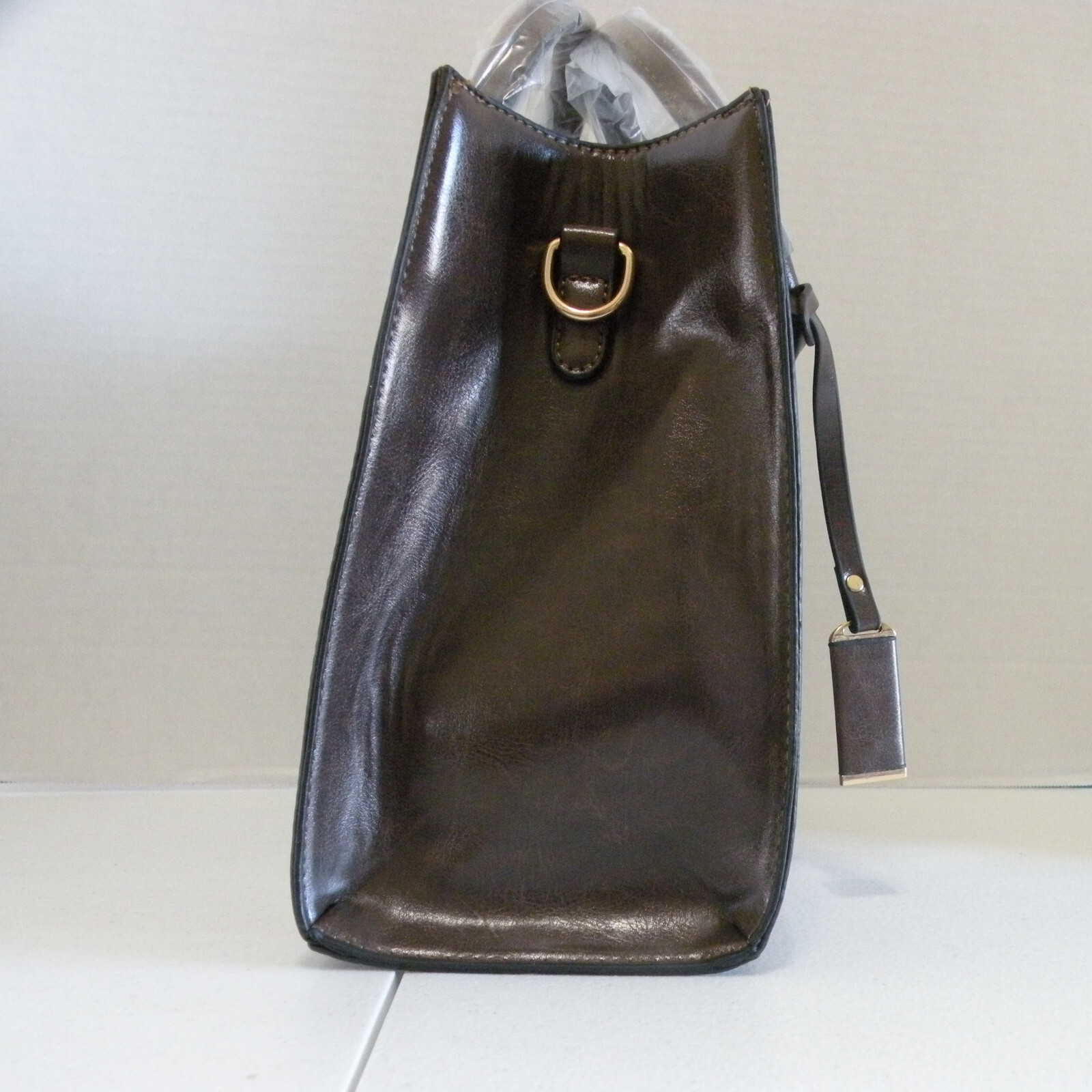 Dark Brown Leather Purse Handbag 13 in x 10 in x 5.5 in With Handles & Strap