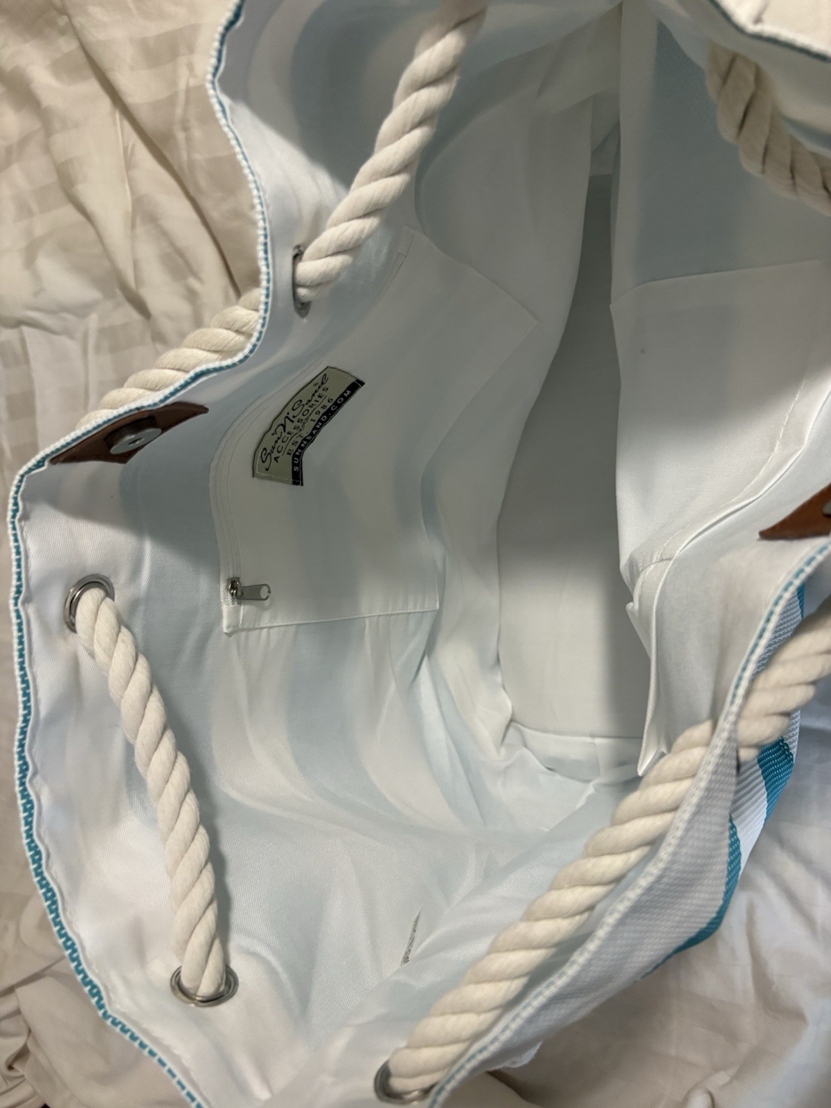 Sun N Sand Beach Light Blue/Teal and White Stripes. New Without Tag. Never Used