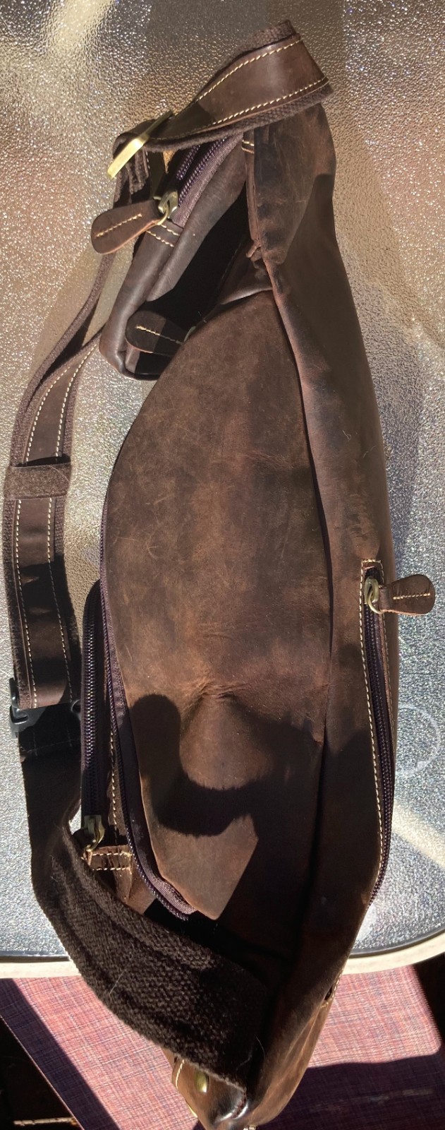 Healthy Back Brown Leather Sling Backpack Crossbody Ergonomic Bag