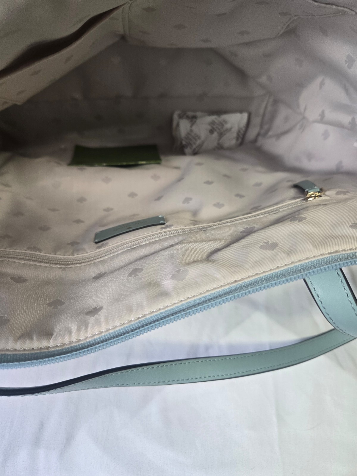 Kate Spade New York Large Light Blue Zip Tote Bag Bow Charm NWT Booklet