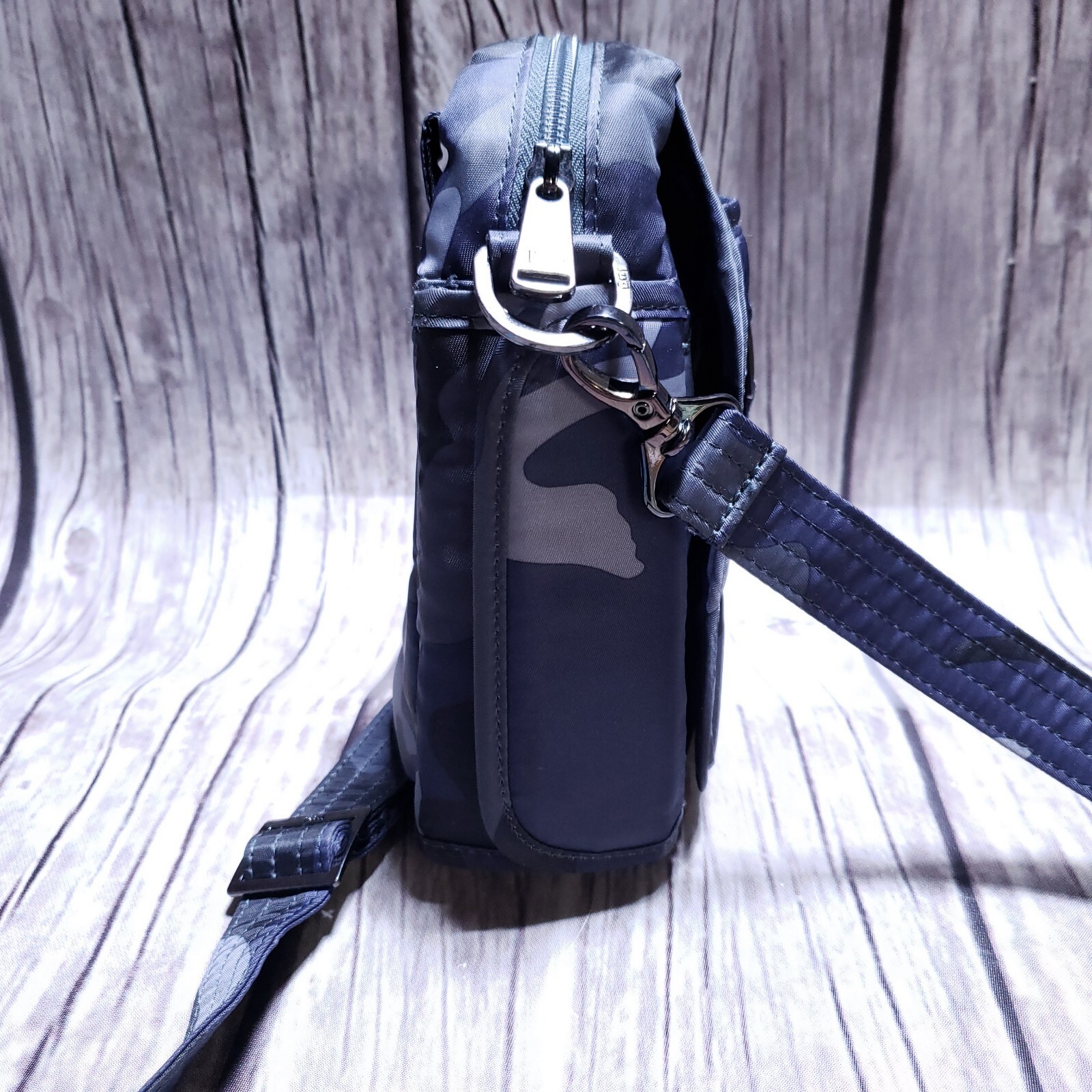 Lug Can Can Womens Crossbody Bag Camo Navy Blue, Grey, Black 8x7x3 inches