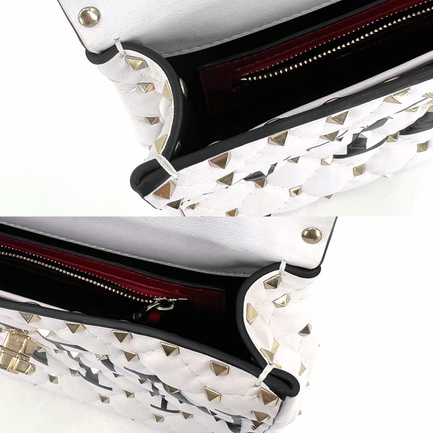 Valentino Rockstud Spike White Leather Gold HW Shoulder Bag Duty Paid