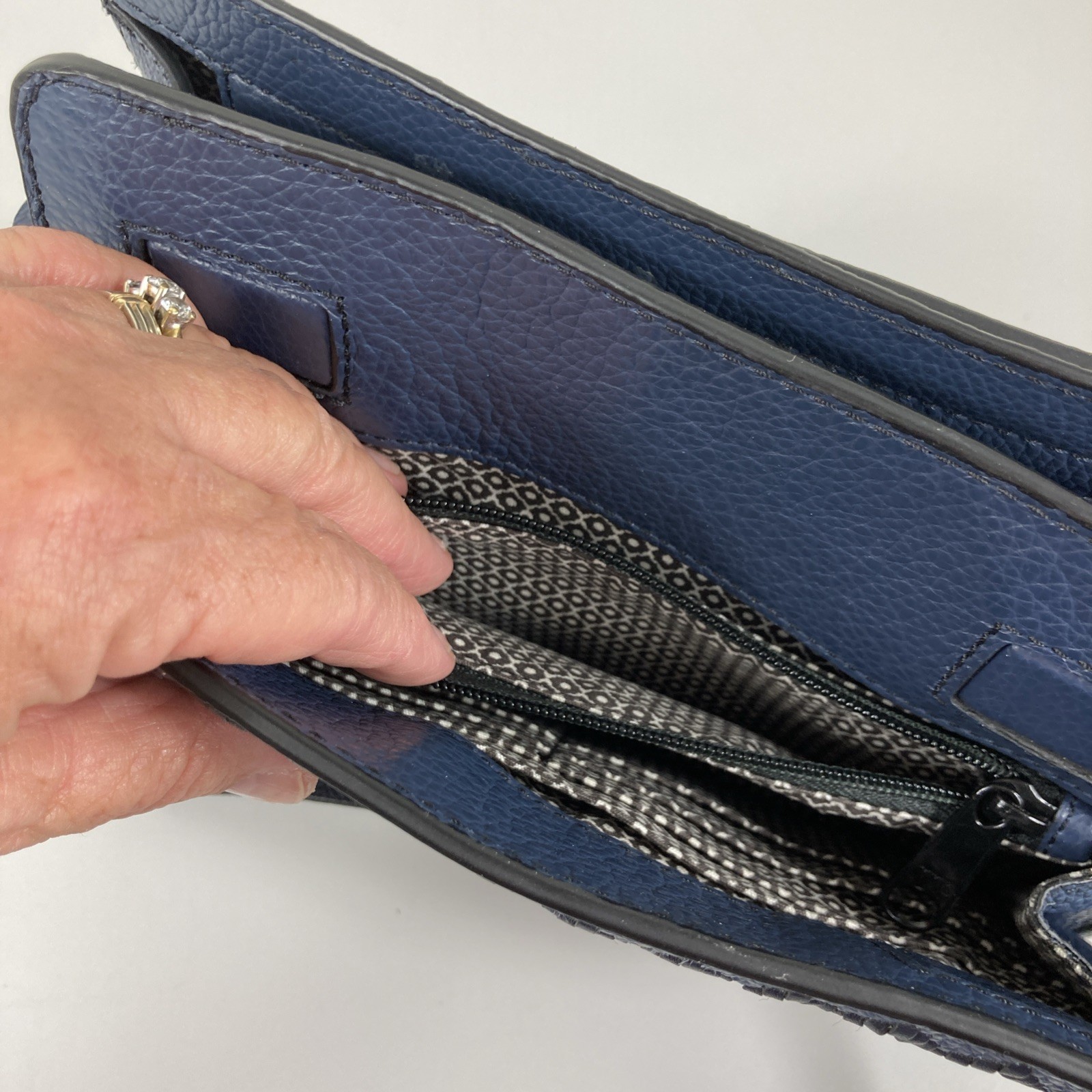 Brighton Interlok Collection Georgina Organizer Dark Blue Weave Crossbody Wallet