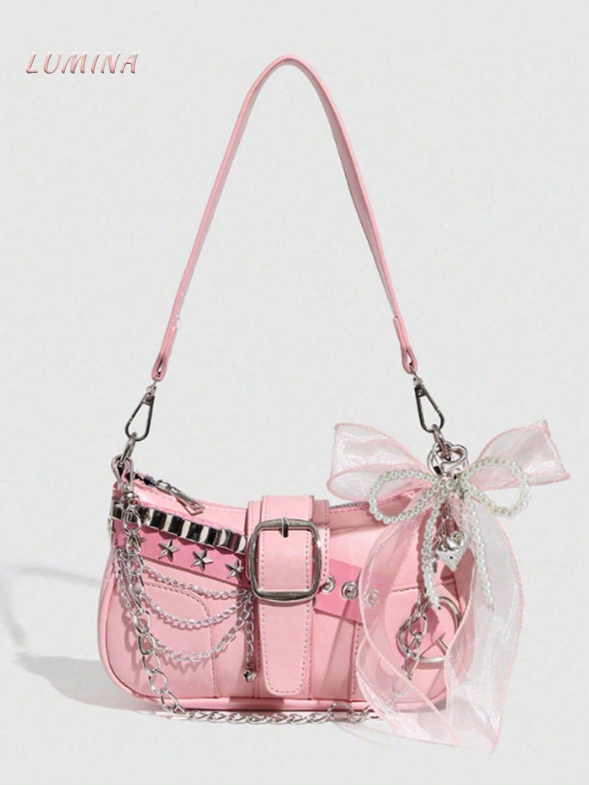 Shoulder Bag Y2K Fashion Womens Faux Suede & Leather Turn Buckle Matching Wallet