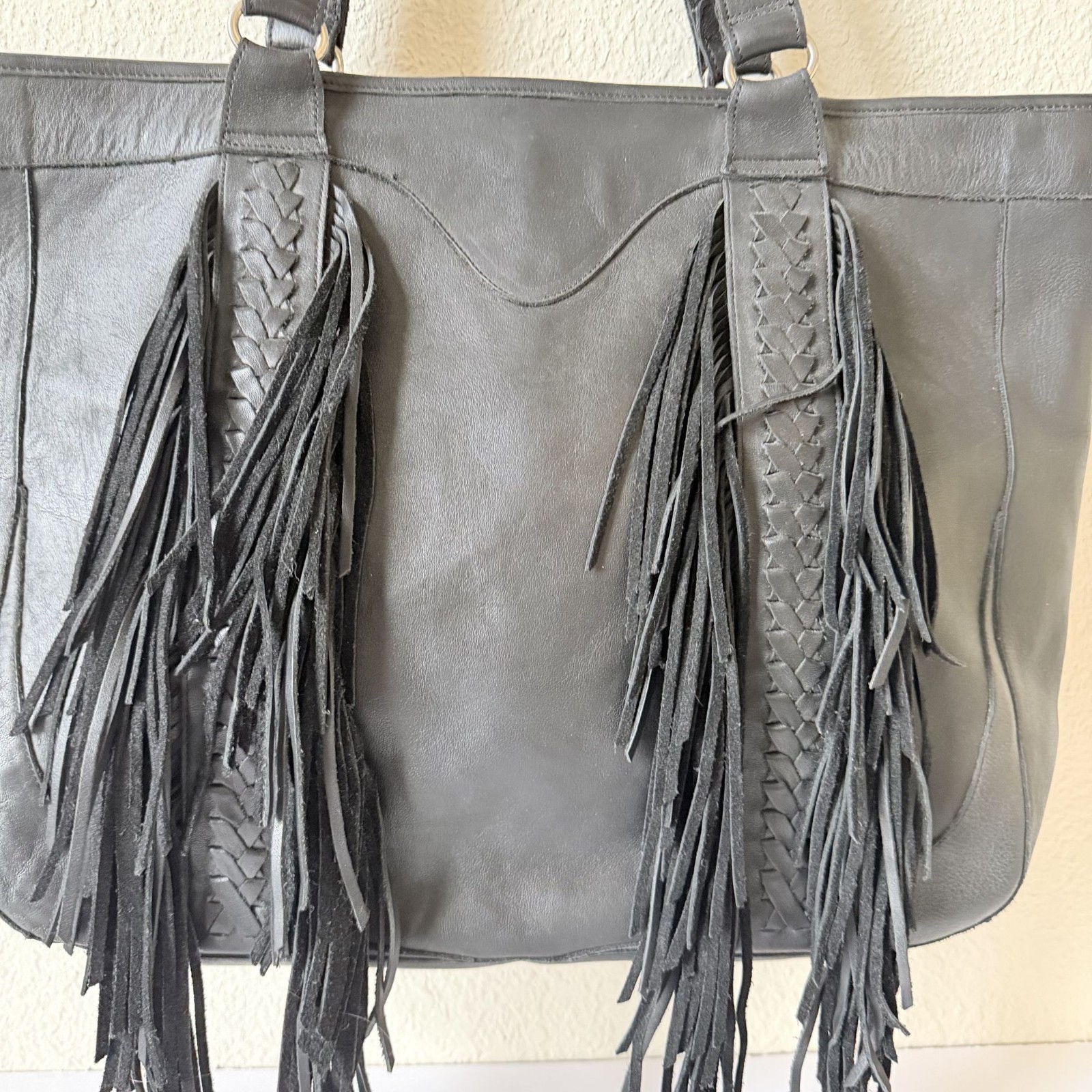 NEW Lane Boots Western Fringe Purse Womens Black Leather Large Tote Shoulder Bag