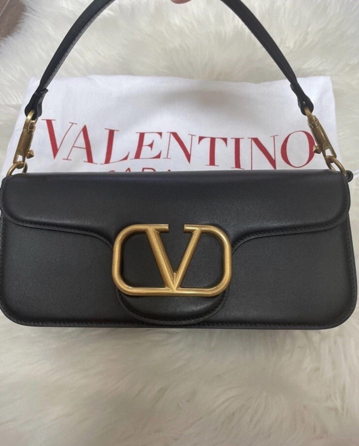 Valentino Garavani Black Shoulder Bag Gold V Logo Chain Strap Dust Bag Card
