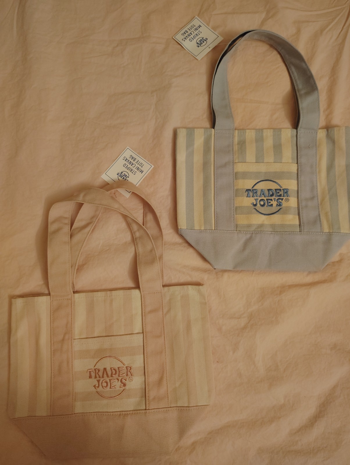 Trader Joe’s 2 mini stripe bags Pink & Blue