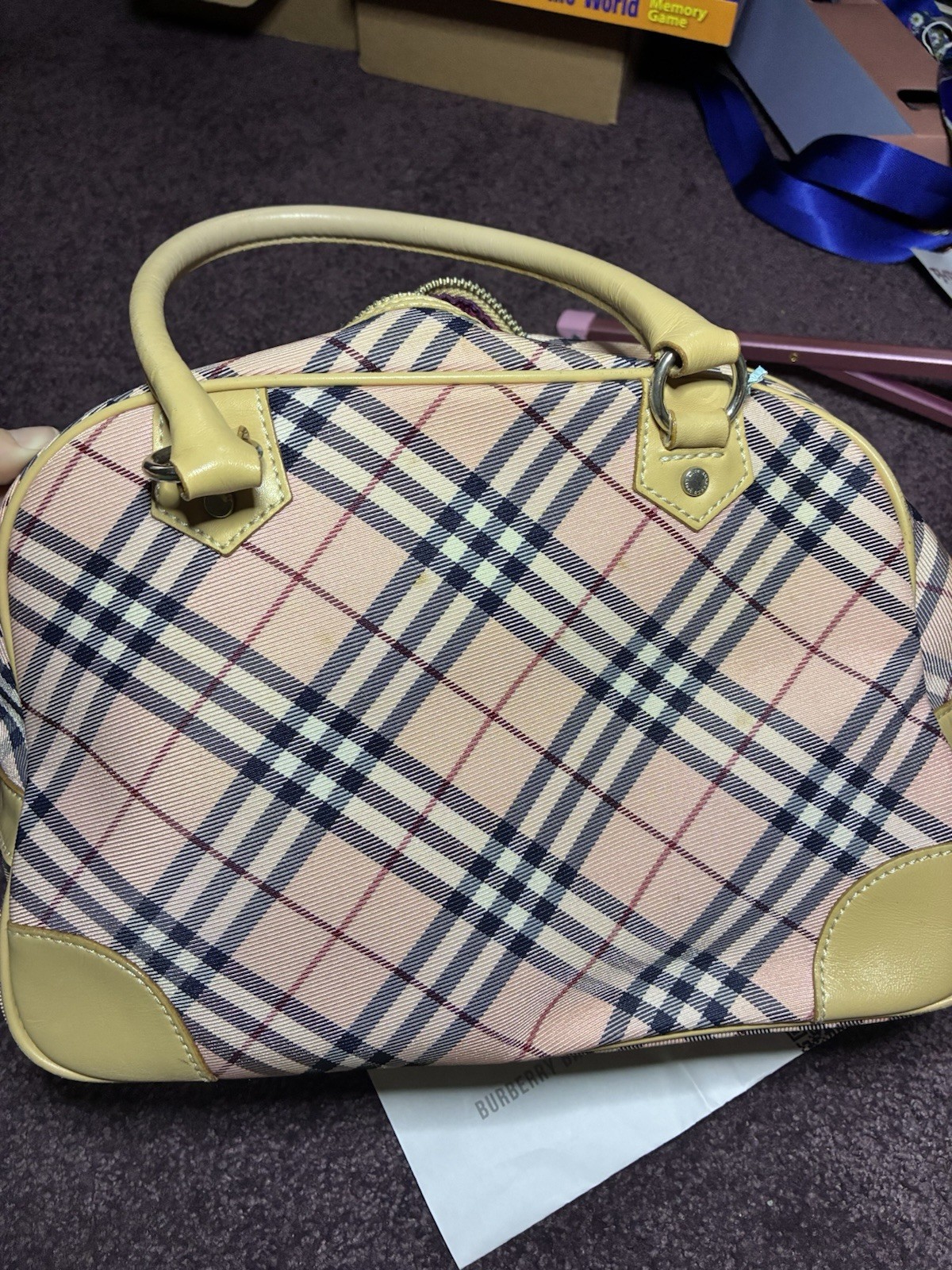 Burberry Blue Label Tote Bag Canvas Pink Nova Check From Japan Boston W COA
