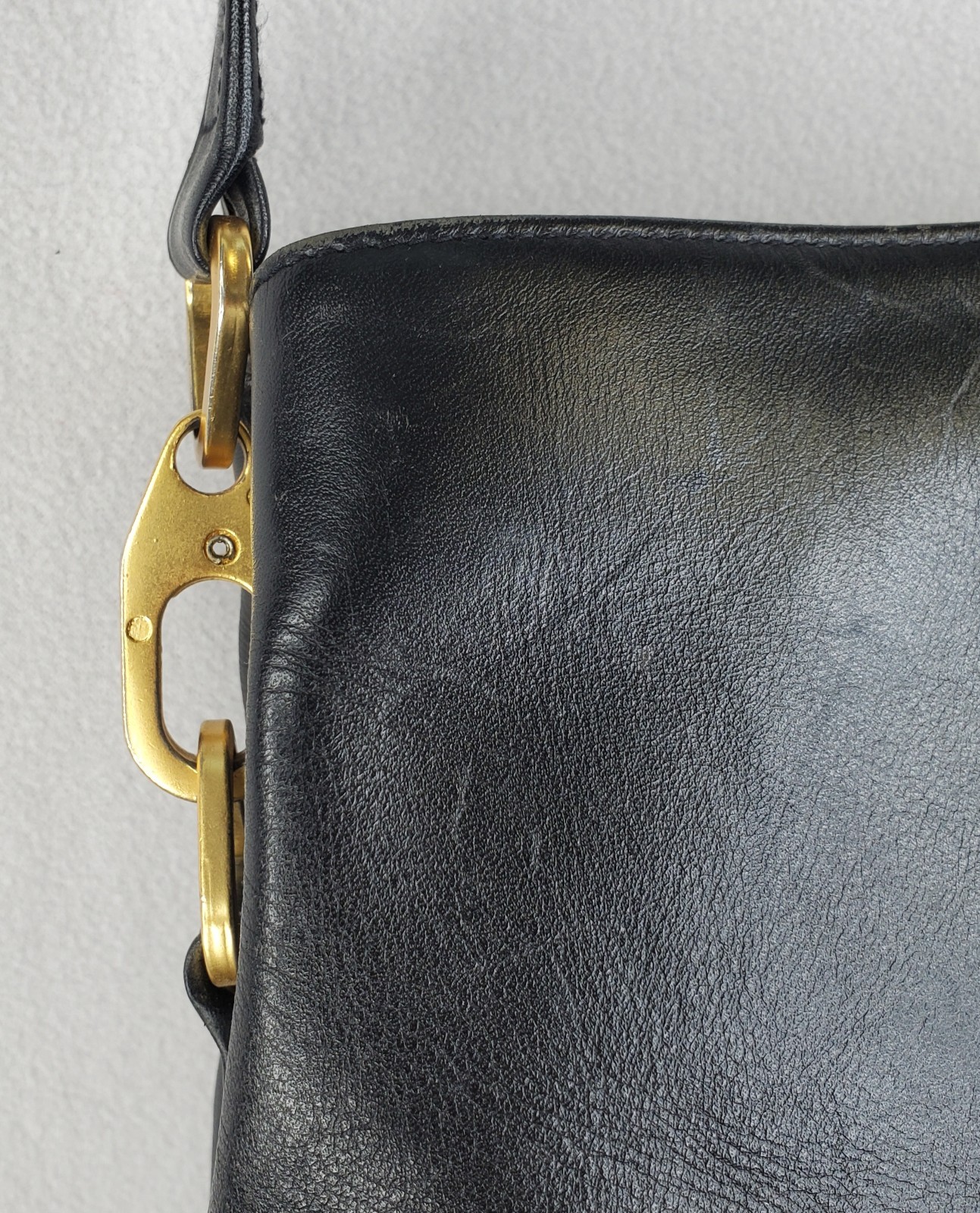 Toledano Crossbody Bag 10in Black Leather Adjustable Heavy Quality Hardware TNY