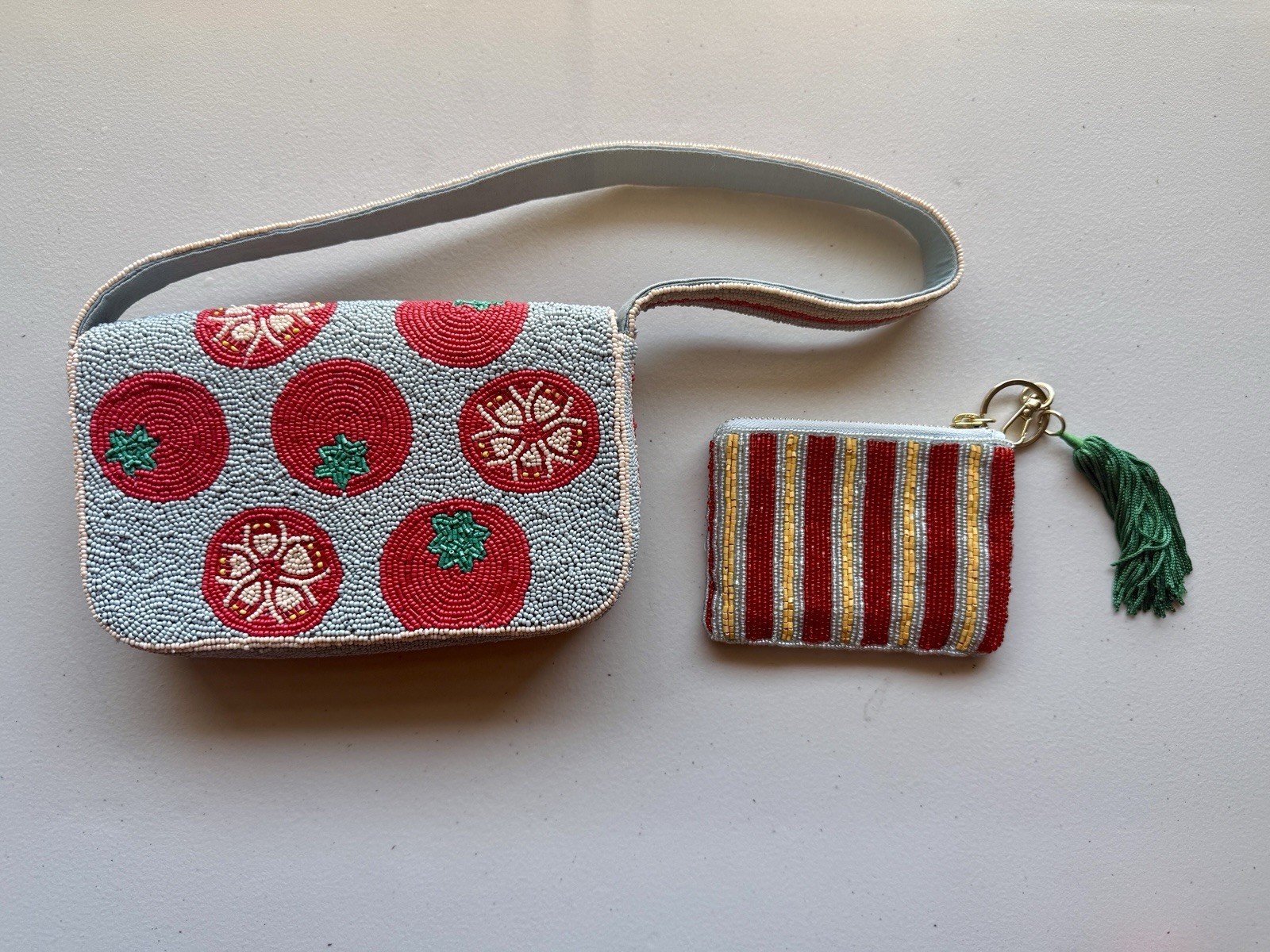 Anthropologie Maeve The Fiona Beaded Bag Wallet SET Food & Drink Edition Tomato