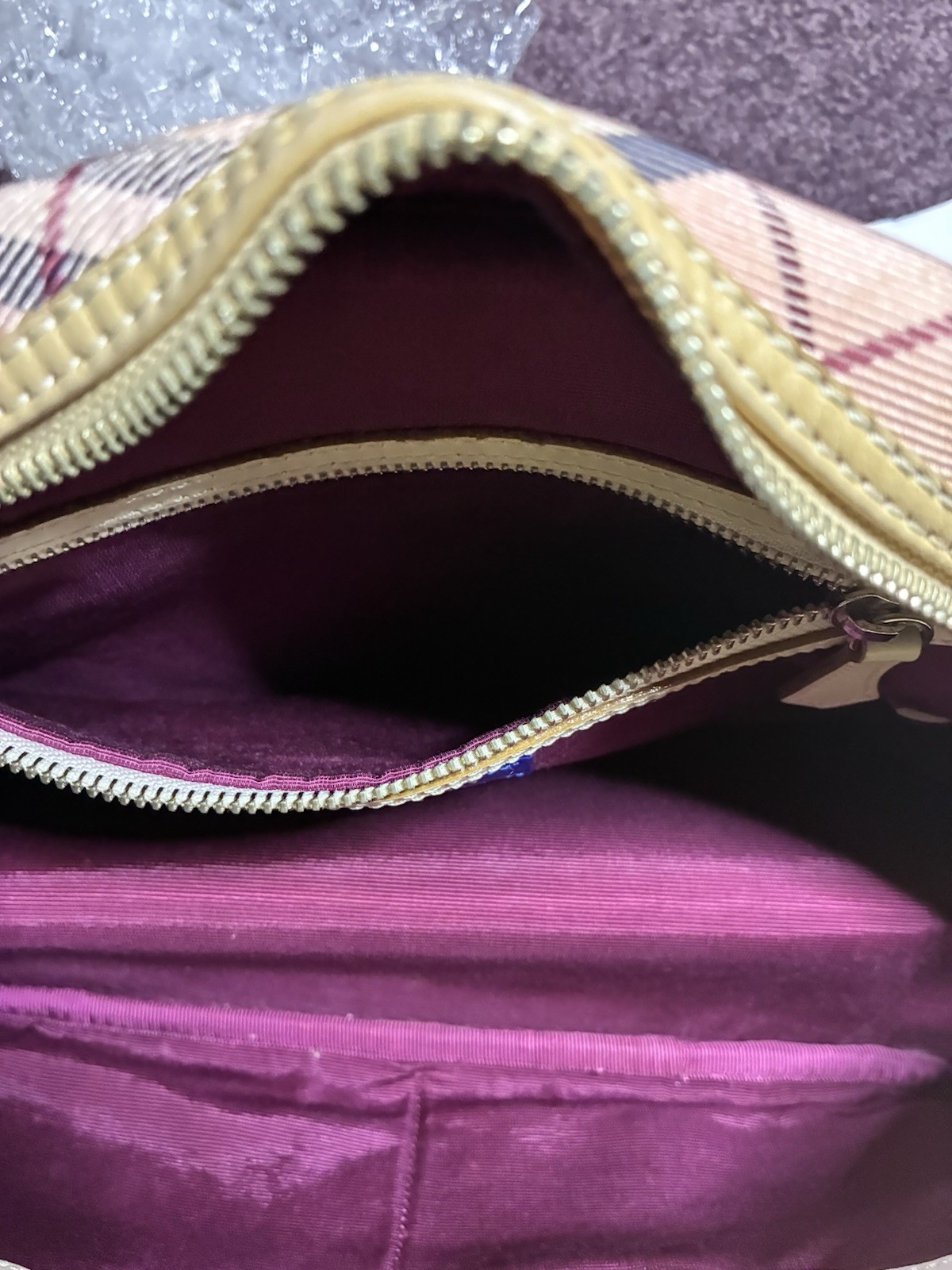 Burberry Blue Label Tote Bag Canvas Pink Nova Check From Japan Boston W COA