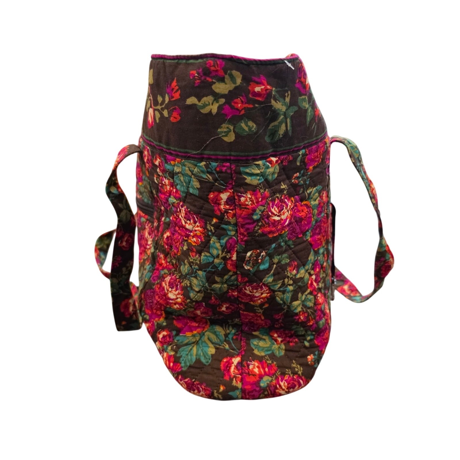 Quilted Cotton Tote Bags 18x13x5 English Rose Pattern Exterior Zip Compartment