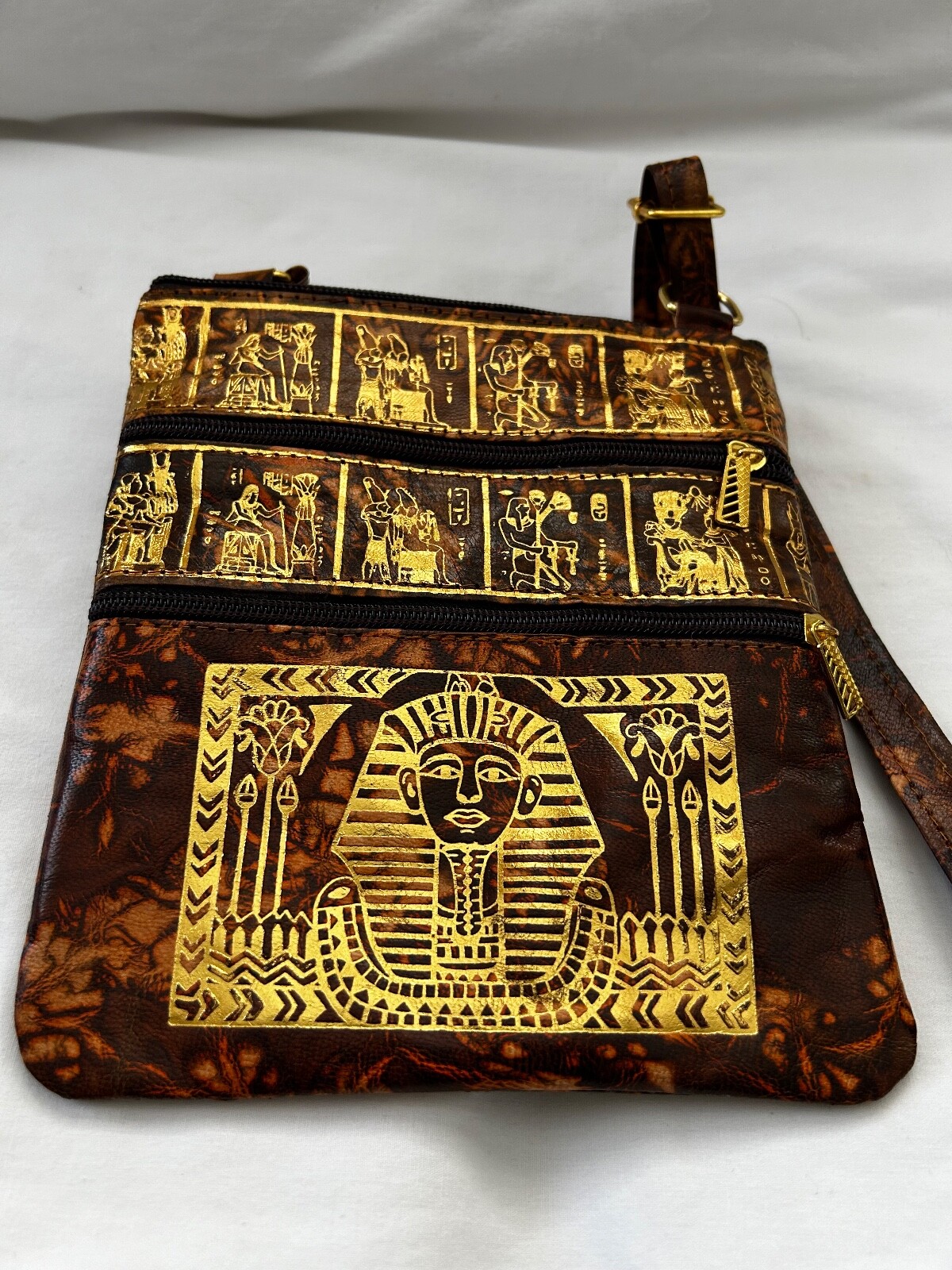 Egyptian Camel Leather Woman Girl Over Shoulder Purse Bag 7.25″X6.5″ King Tut