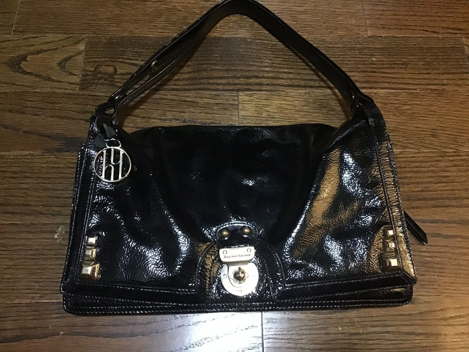 Hyden-Harnett patent leather black purse built in mirror