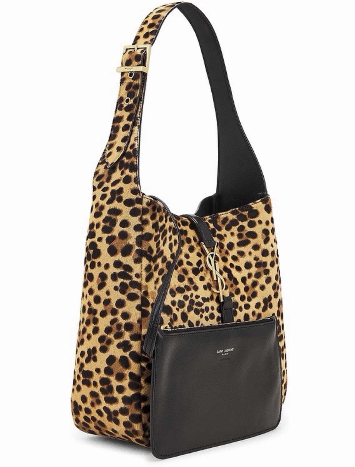 Saint Laurent Leopard Animal Print Shoulder Bag, Brown/Black, Logo, Gold HW