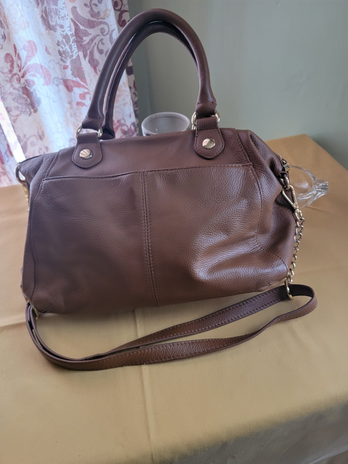 Emma Fox Brown Satchel/Top Handle Bag, Logo Accent, Turn Lock & Zip Closure